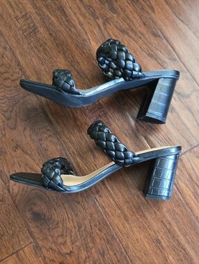 Sincerely Jules Iris Braided Heels Womens 10 Black Block Heel Only Worn A Few Ti